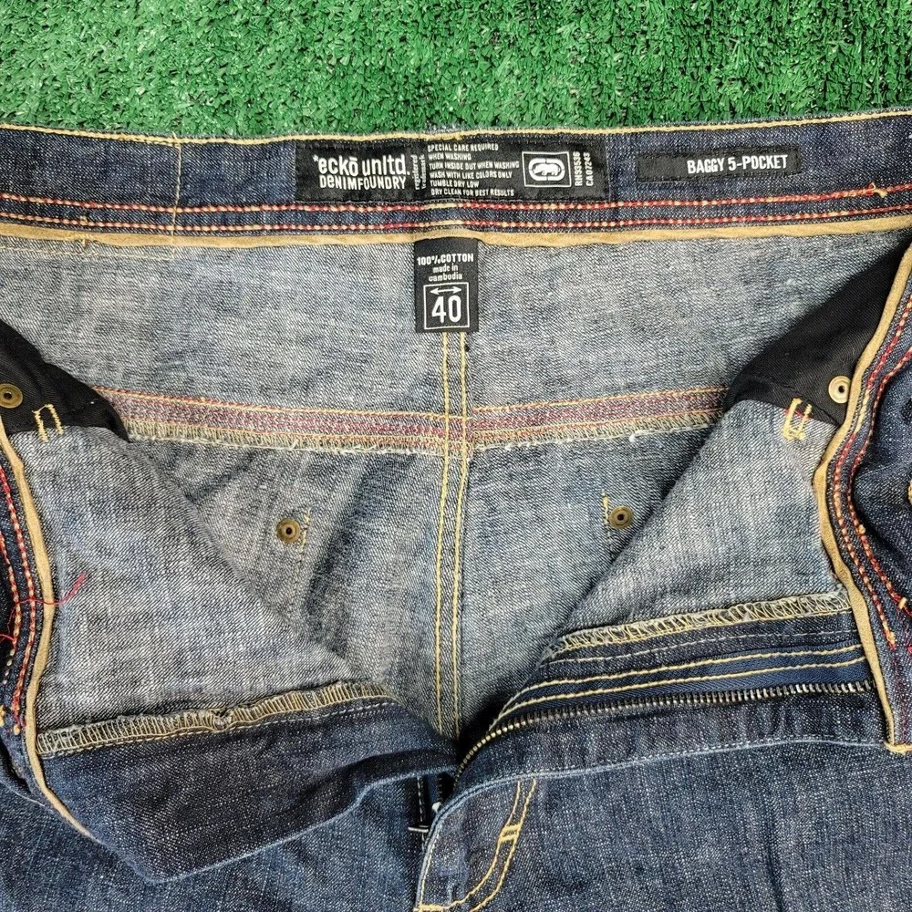 Ecko Unltd. Mens Classic Straight Jeans Blue 5 Pocket Baggy Fit Stitching 40x32 - Picture 8 of 10
